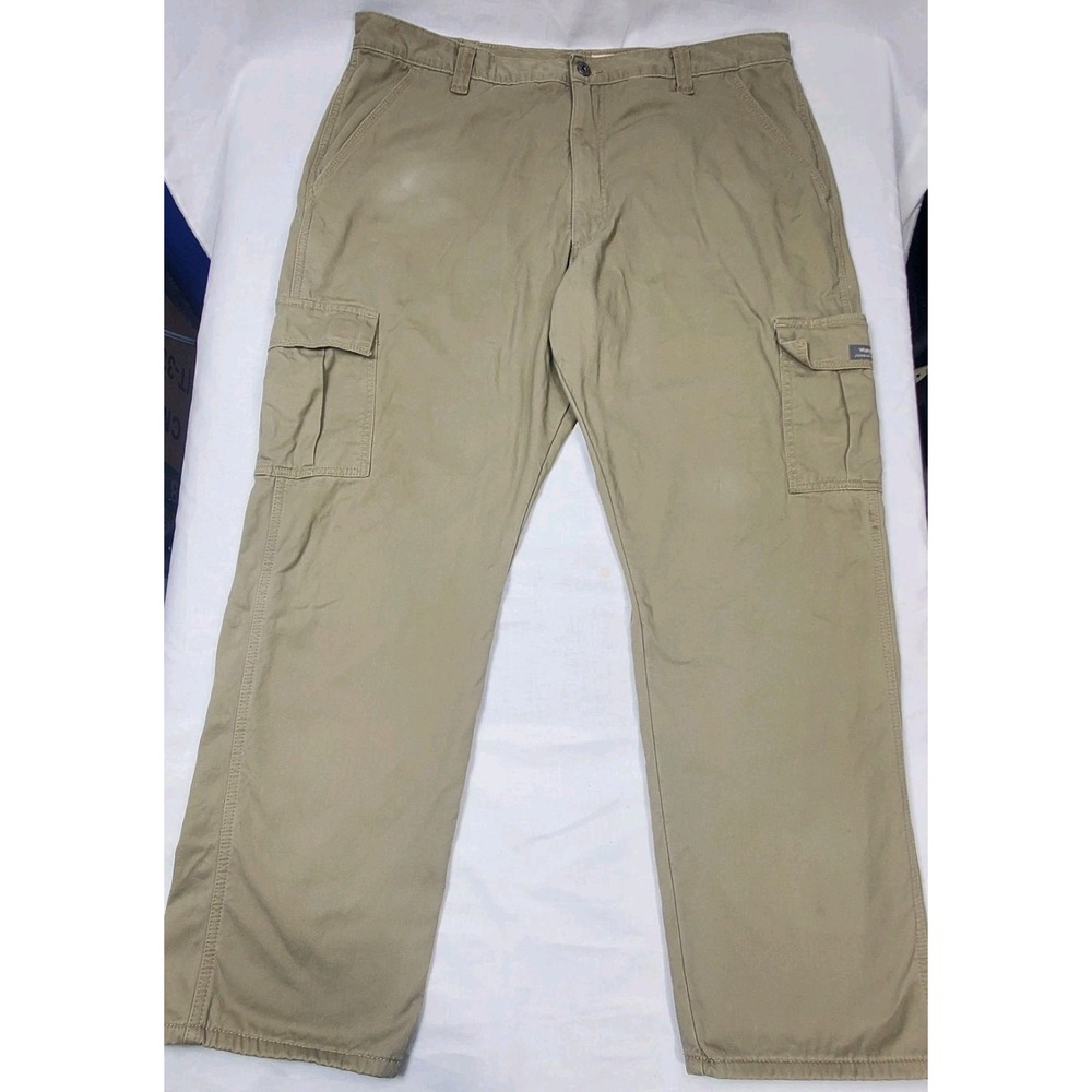Wrangler Pants Mens 40X32 Brown Tan Beige Khaki Fleece Lined Cargo Utility Work
